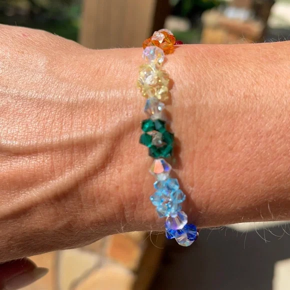 Handmade Swarovski Crystal flower rainbow pride bracelet - Picture 11 of 14